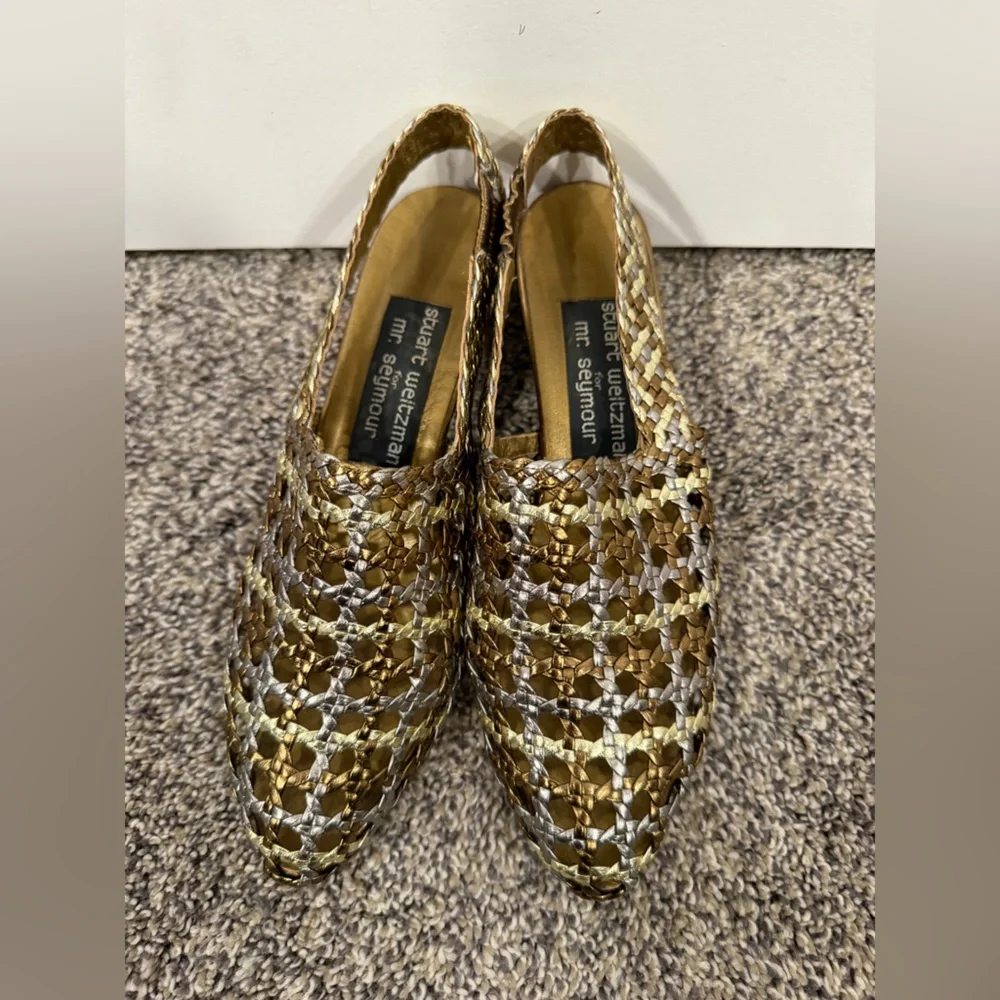 Vintage Stuart weitzman metallic woven slingback kitten heels size 6 - Picture 2 of 6